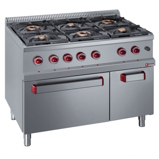 Fourneau 6 feux gaz sur four et armoire neutre, Optima 700