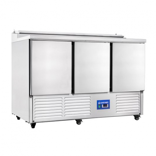 Saladette réfrigérée 3 portes GN 1/1, plan de travail et dessus inox