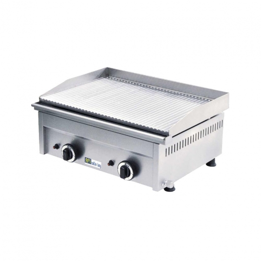 Plancha gaz rainurée, deux zones de cuisson de 600 x 400 mm