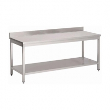 Table inox démontable avec étagère basse P. 700 mm L. 700 mm avec dosseret