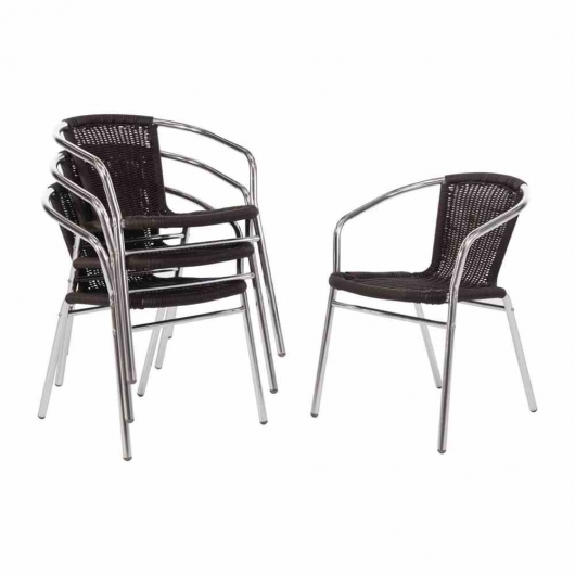 Fauteuils en rotin empilables noirs et aluminium (lot de 4)