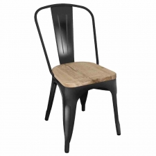 Chaise en acier noir avec assise en bois bistro (lot de 4)