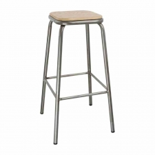 Tabouret haut en acier galvanisé avec assise en bois (lot de 4)