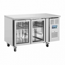 Table réfrigérée positive inox 2 portes vitrées, capacité 205 L