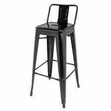 Tabourets hauts Bistro en acier noir avec dossier (lot de 4)