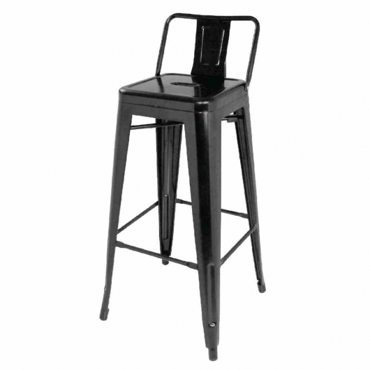 Tabourets hauts Bistro en acier noir avec dossier (lot de 4)