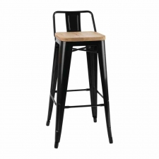 Tabourets hauts Bistro avec dossier et assise en bois noirs (lot de 4)