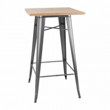 Table de bar Bistro grise avec plateau en bois