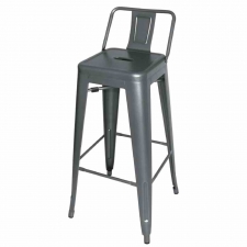 Tabourets hauts Bistro en acier gris métal avec dossier (lot de 4)