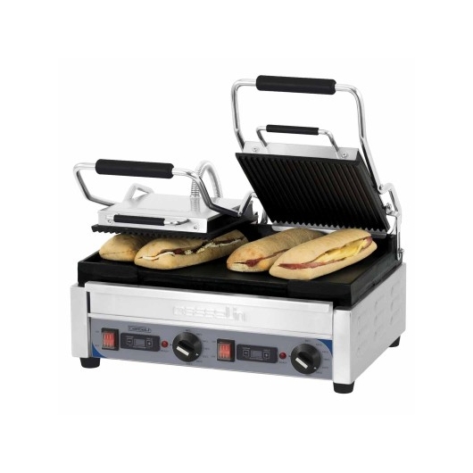 Grill panini avec minuterie double Premium rainuré-lisse