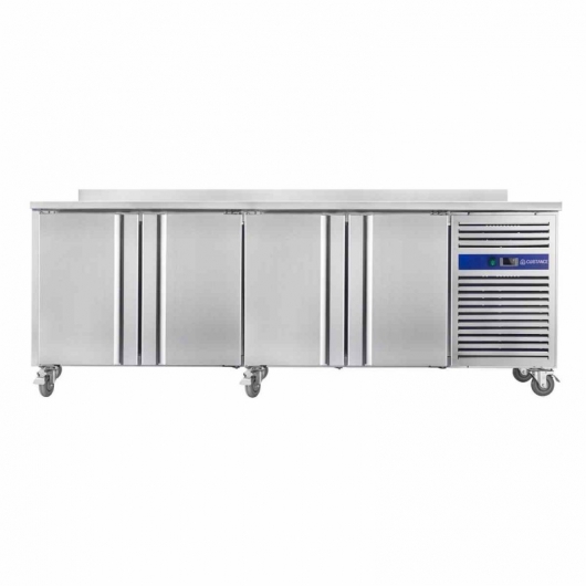 Table réfrigérée inox 4 portes avec dosseret