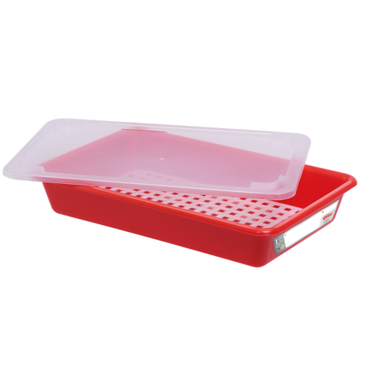 Bac plat 5 L HACCP rouge + couvercle + grille