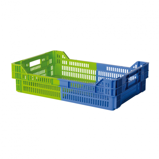 Caisse ajourée empilable emboitable 600 x 400 x 153 mm bicolore 27 L - bleu/vert