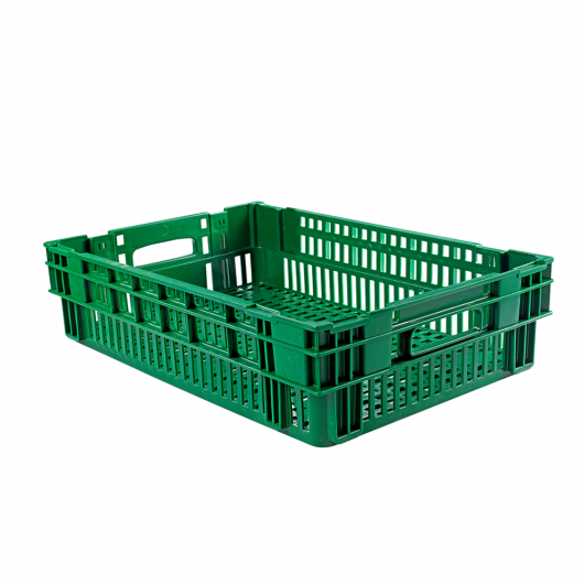 Caisse ajourée empilable emboitable 600 x 400 x 146 mm en PEHD recyclé 27 L – vert