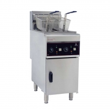 Friteuse électrique sur coffre en inox 2 cuves 2 x 10 L