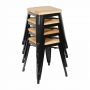 Tabourets bistro bas en acier noir avec assise en bois (lot de 4)