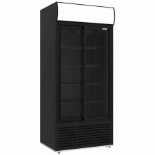 Vitrine ventilée positive 783 L 2 portes coulissantes avec caisson lumineux noire