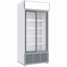 Vitrine ventilée positive 783 L 2 portes coulissantes avec caisson lumineux blanche