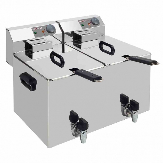 Friteuse de table électrique 2x 8 L + robinet de vidange