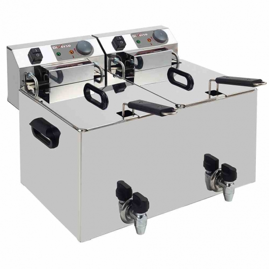 Friteuse de table électrique 2x 10 L + robinet de vidange