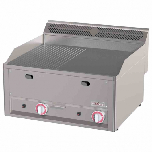 Plaque de cuisson double 1/2 lisse 1/2 rainurée gaz Top