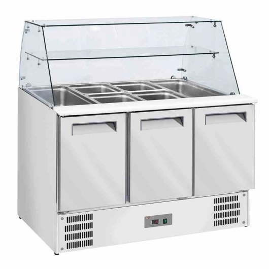 Saladette avec vitre bombée 4x GN 1/1-150 mm + réserve 3 portes GN 1/1