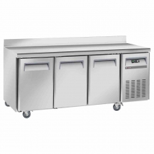Table frigorifique ventilée 3 portes GN 1/1 avec dosseret sur roues 2 avec freins