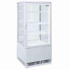 Vitrine de table ventilée 4 niveaux 4 faces vitrées 80 L blanche