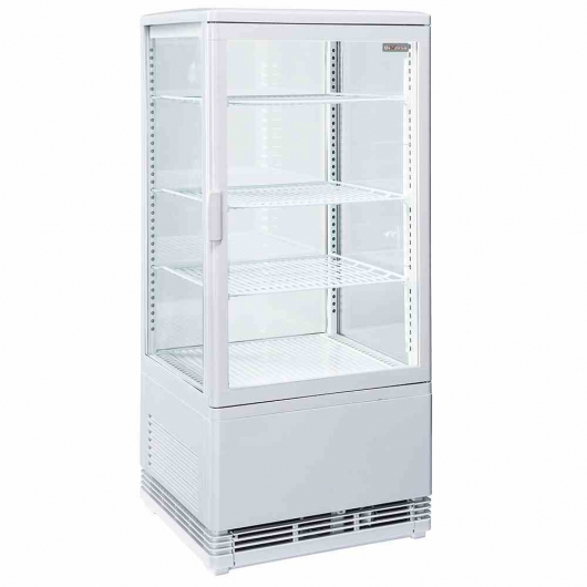 Vitrine de table ventilée 4 niveaux 4 faces vitrées 80 L blanche