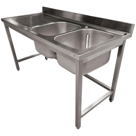 Plonge inox ECO 2 cuves égouttoir gauche sans tablette L. 1800 mm P. 700 mm