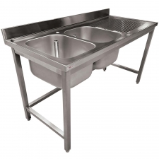 Plonge inox ECO 2 cuves égouttoir droite sans tablette L. 1800 mm P. 700 mm