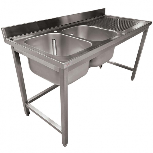Plonge inox ECO 2 cuves égouttoir droite sans tablette L. 1800 mm P. 700 mm