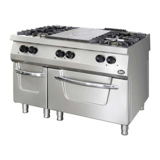 Fourneau gaz sur four gaz 4 brûleurs 6 kW + plaque coup de feu