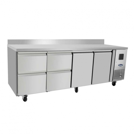 Table réfrigérée positive GN 1/1 2 portes 4 tiroirs avec dosseret