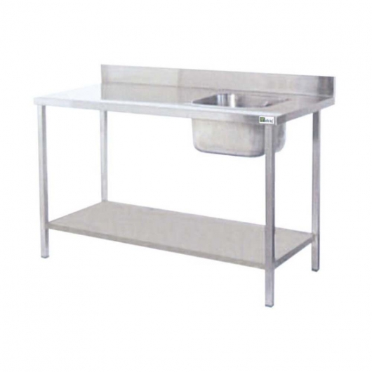 Table de chef avec dosseret bac à droite L. 2000 mm