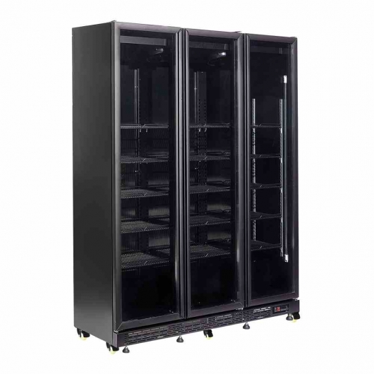 Vitrine positive 3 portes en verre noire avec porte chauffante 1200 L