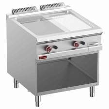 Plaque de cuisson 2/3 lisse 1/3 rainurée gaz chrome module 1/1 armoire ouverte
