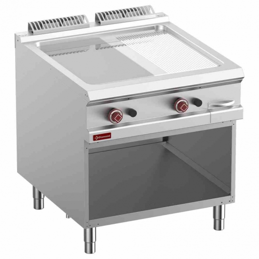 Plaque de cuisson 2/3 lisse 1/3 rainurée gaz chrome module 1/1 armoire ouverte
