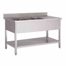 Plonge inox 2 bacs avec étagère égouttoir à droite P. 700 mm L. 1600 mm