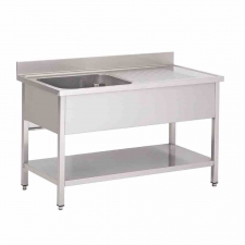 Plonge inox murale avec étagère 1 bac P. 700 mm L. 1200