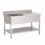 Plonge inox murale avec étagère 1 bac P. 700 mm L. 1200