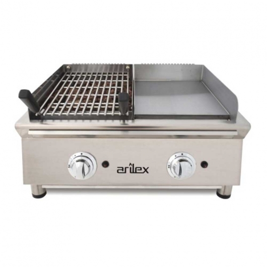 Plancha Fry-Top gaz acier rectifié grill pierre de lave L. 692 mm
