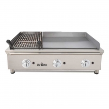 Plancha Fry-Top gaz acier rectifié grill pierre de lave L. 1000 mm