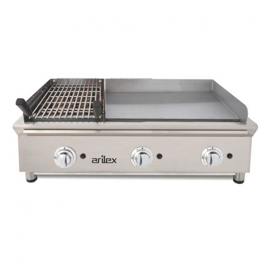 Plancha Fry-Top gaz acier rectifié grill pierre de lave L. 1000 mm