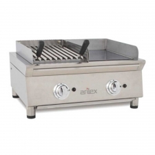 Plancha Fry-Top gaz acier chromé grill pierre de lave L. 692 mm