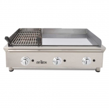 Plancha Fry-Top gaz acier chromé grill pierre de lave L. 1000 mm