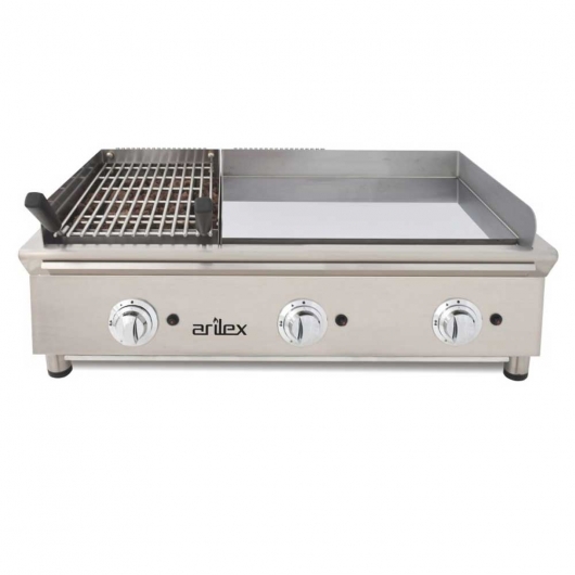 Plancha Fry-Top gaz acier chromé grill pierre de lave L. 1000 mm