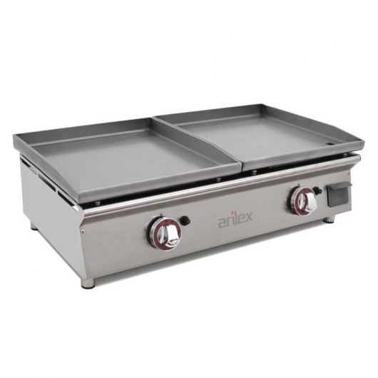 Plancha à gaz duo en acier laminé 400 x 400 + 400 x 400 mm