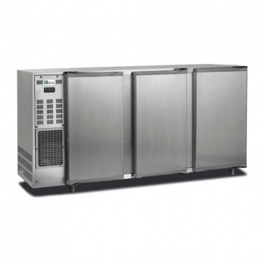 Arrière-bar réfrigéré 3 portes pleines groupe logé inox 466 L