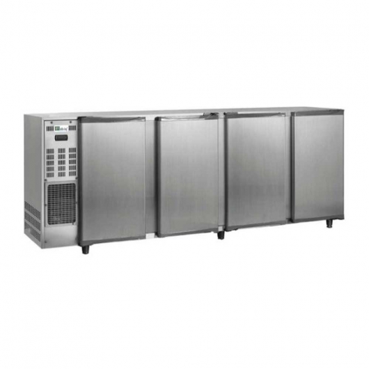 Arrière-bar réfrigéré 4 portes pleines groupe logé inox 521 L